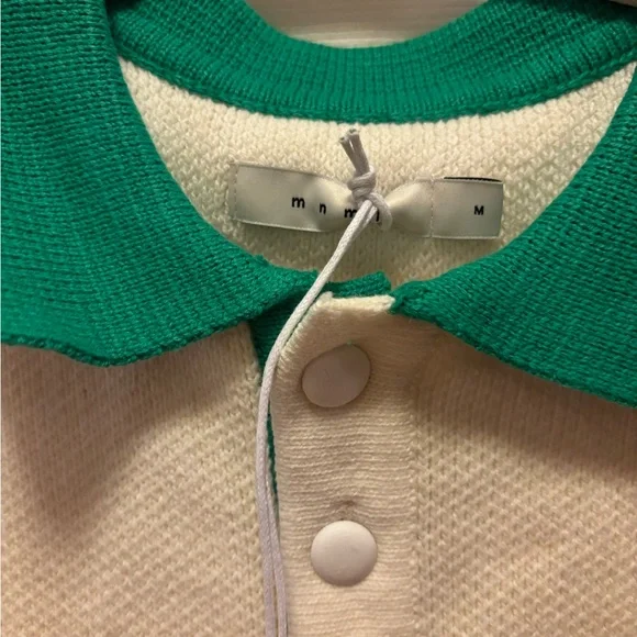 MNML Men’s Polo Knit Green/White Sweater Size Medium BNWT - Picture 4 of 11